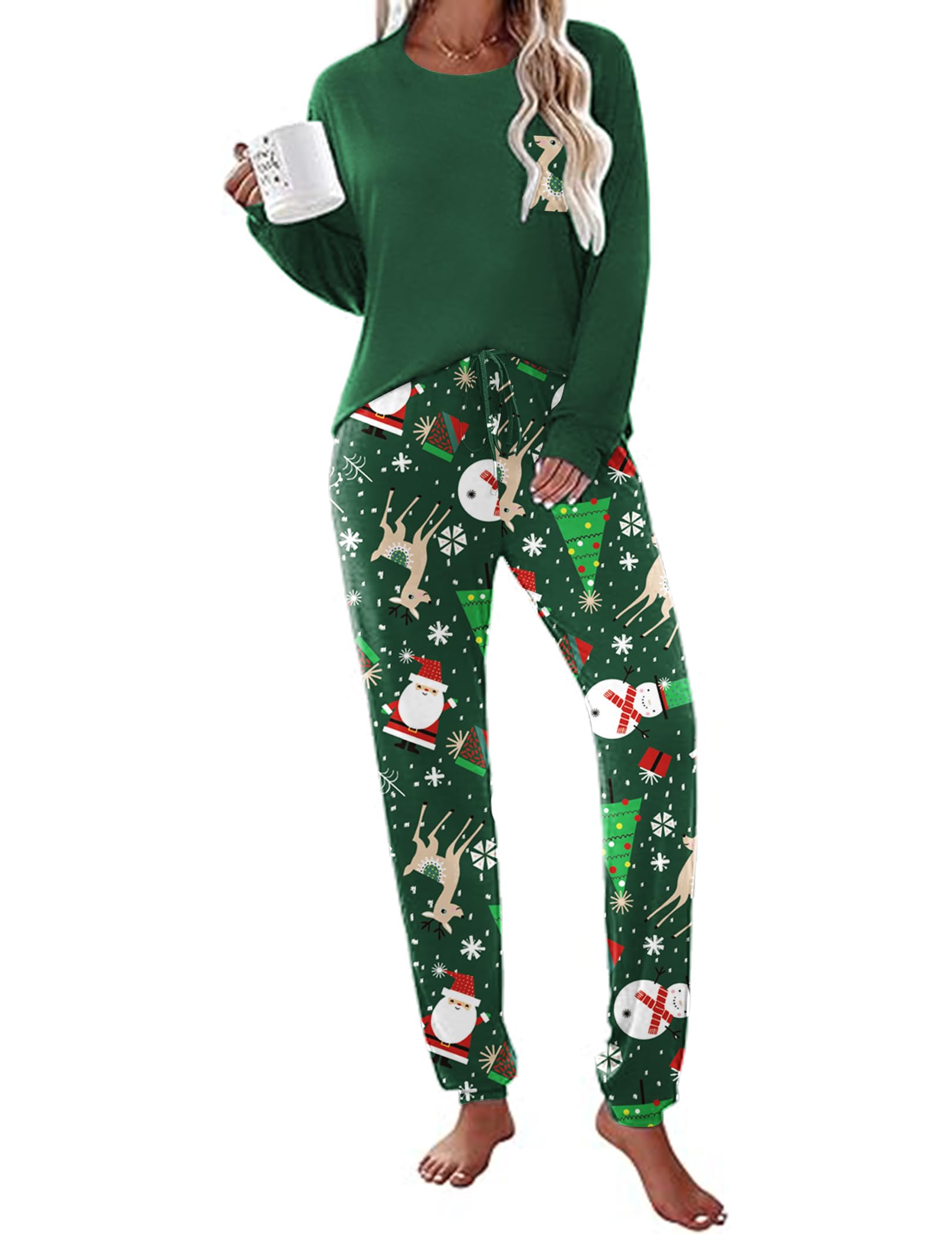 Ekouaer Womens Pajamas Set Long Sleeve Christmas PJ Sets Soft Lounge Set for Women Sleepwear Joggers with Pockets