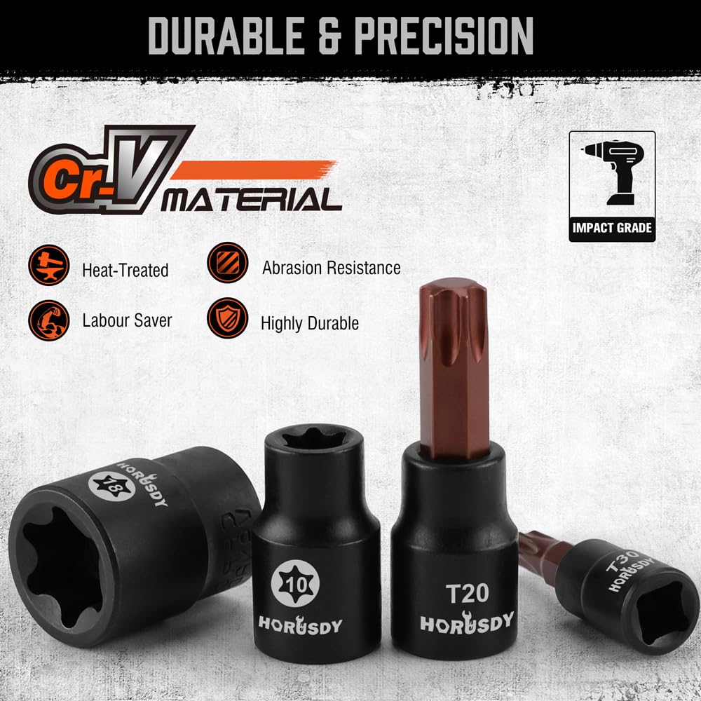 HORUSDY 1/2" Drive Shallow Impact Socket Set, 24-Piece SAE (7/16"-1") and Metric (13-24mm), 6 Point, Cr-V, Includes 1/2-Inch Drive Ratchet Handle, Drive Extension Bar