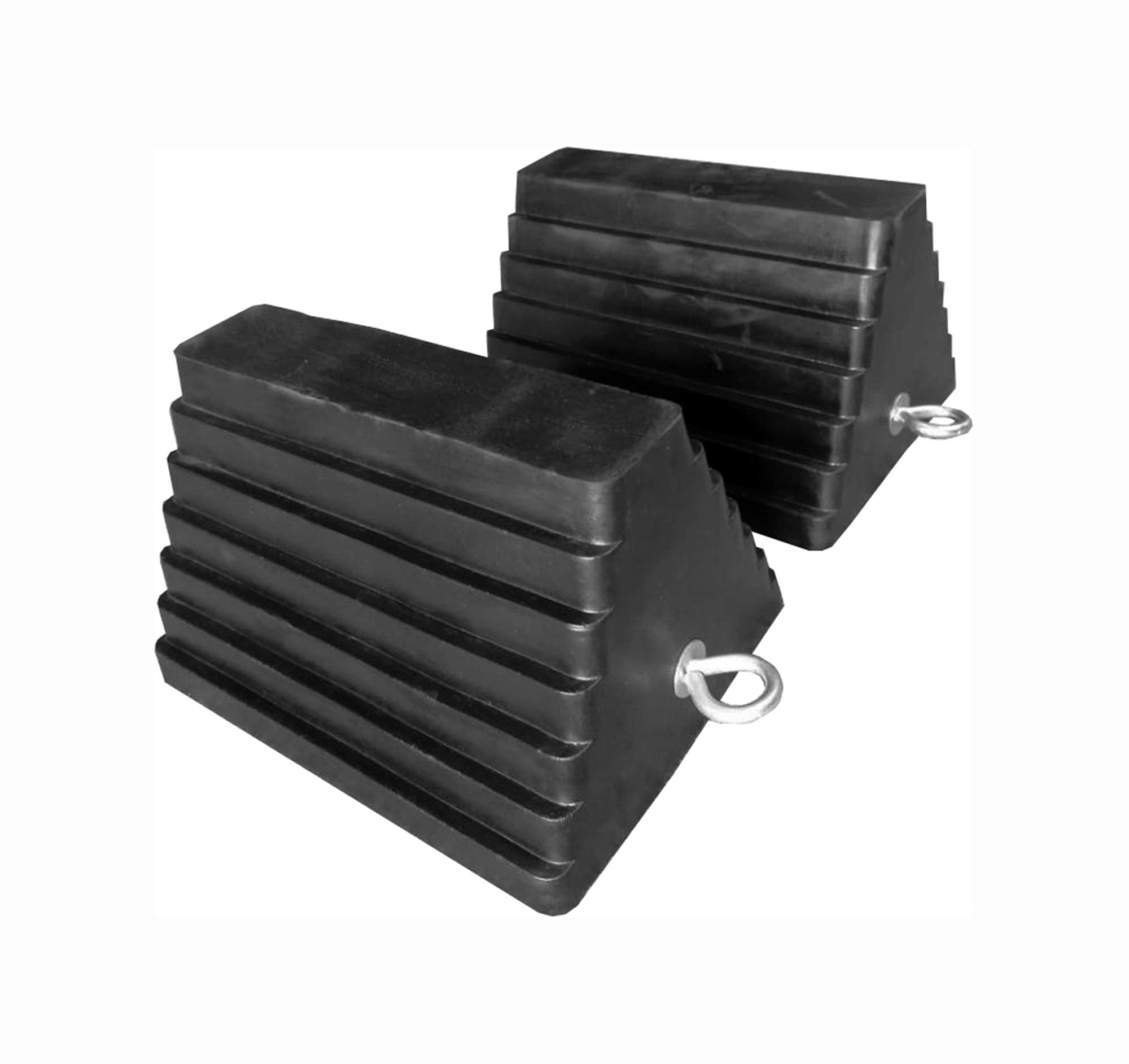 MaxxHaul 70073 Solid Rubber Heavy Duty Wheel Chock with Eyebolt (Pack of 2)