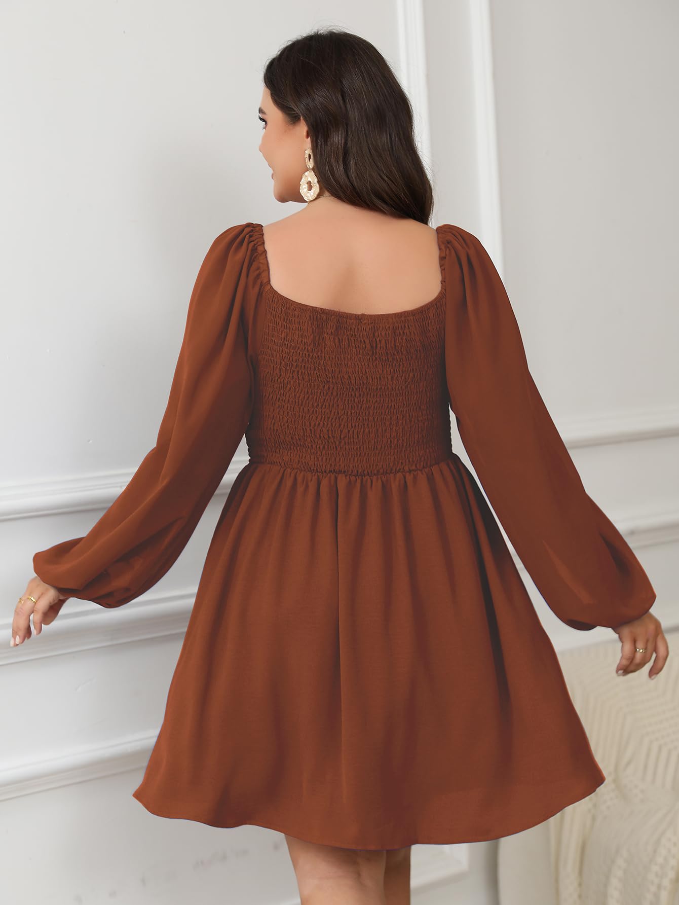 SCOMCHIC Women's Plus Size Puff Long Sleeve Dresses Sweetheart Neckline A Line Short Wedding Guest Cocktail Dress