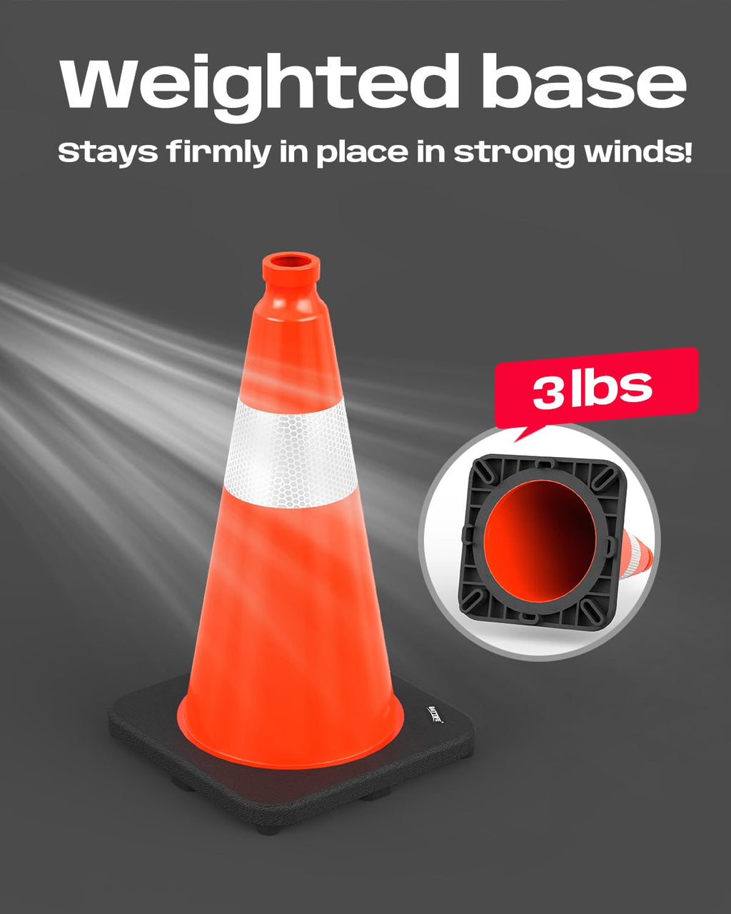 (4 Pack) BATTIFE Traffic Cones 18 Inch with Black Weighted Base, PVC Green Cone for Traffic Control,Construction Events, Driveway Road Parking Lot