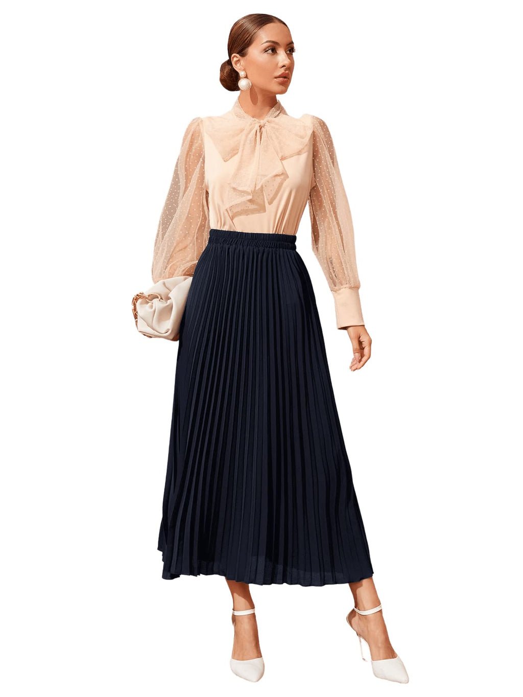 SweatyRocks Women's Casual Solid Longline Pleated Long Skirt