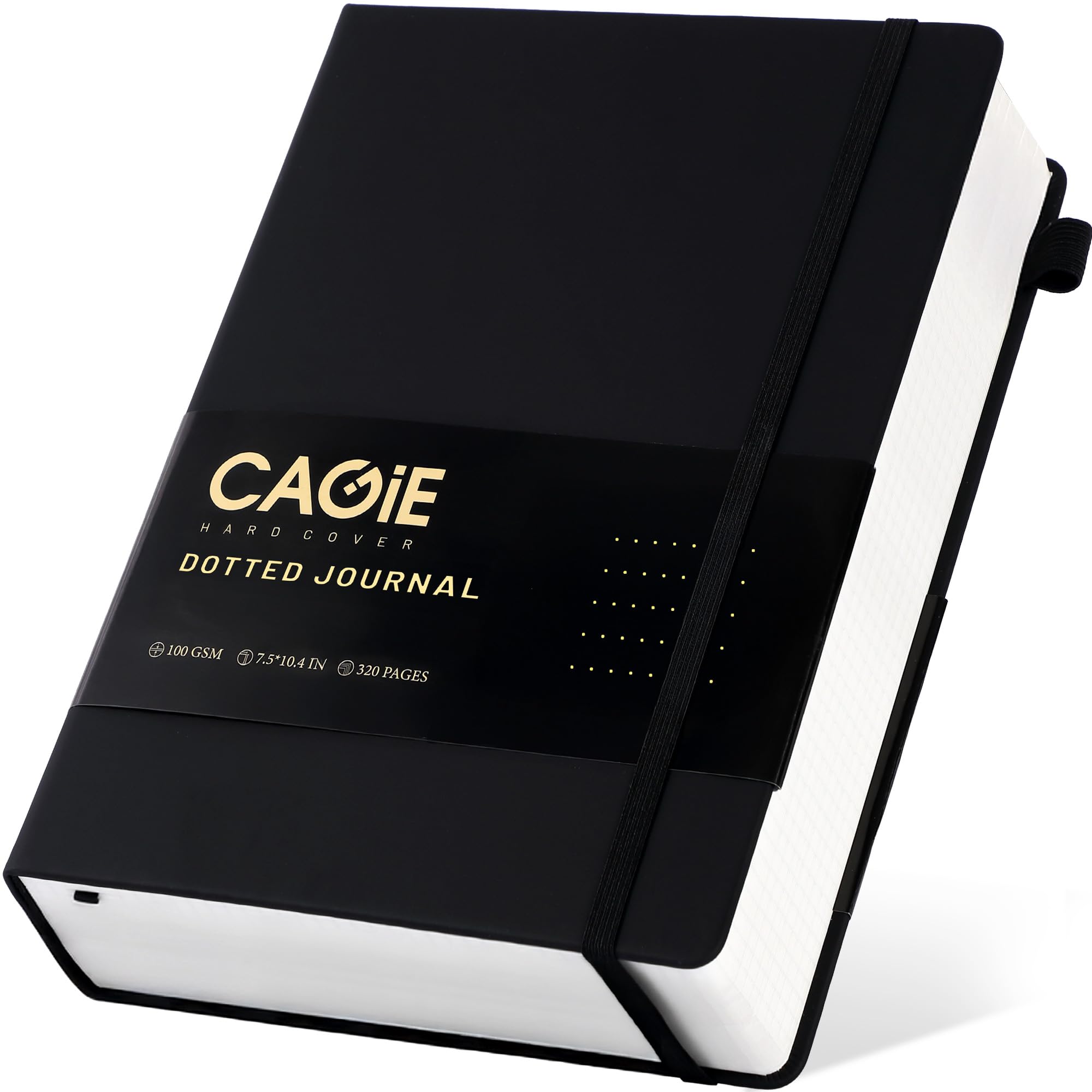 CAGIE Bullet Dotted Journal Notebook 320 Pages 100 GSM Paper Hardcover A5 Dot Grid Notebook Leather Journals for Writing Women Men Work Journaling, Black