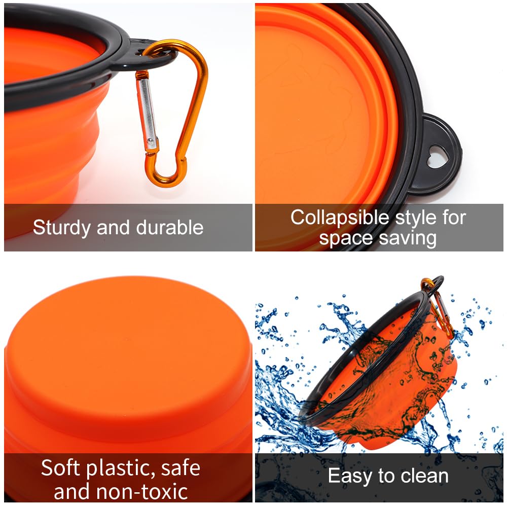 Dog Bowl Pet Collapsible Bowls, 2 Pack Collapsible Dog Water Bowls for Cats Dogs, Portable Pet Feeding Watering Dish for Walking Parking Traveling with 2 Carabiners (Small, Black & Pink)
