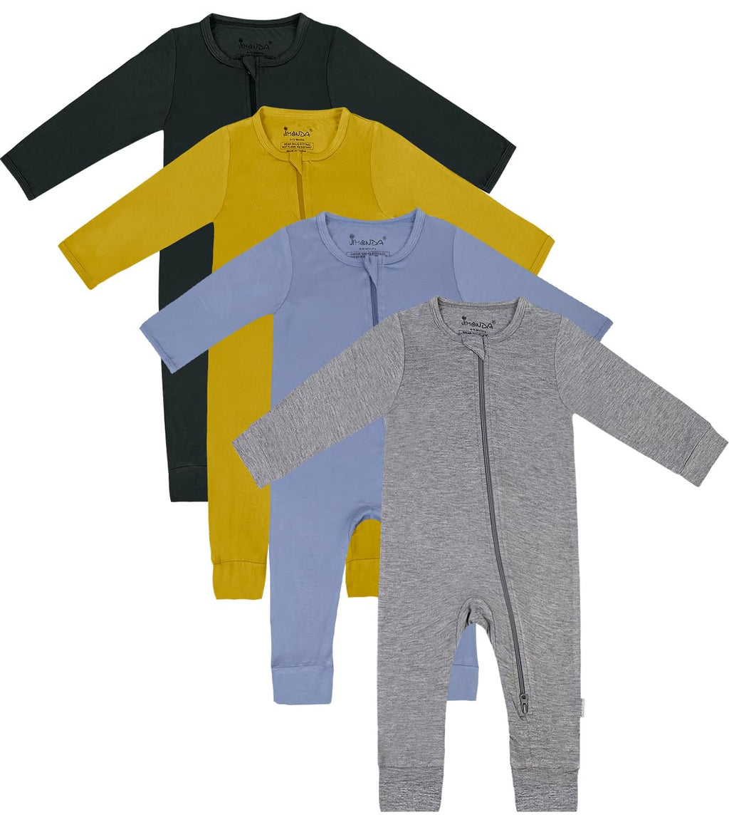 Jimonda Baby Footless Pajamas,Two Zip Closure Long Sleeve Romper,Infant Clothes Pjs 4 Pcs
