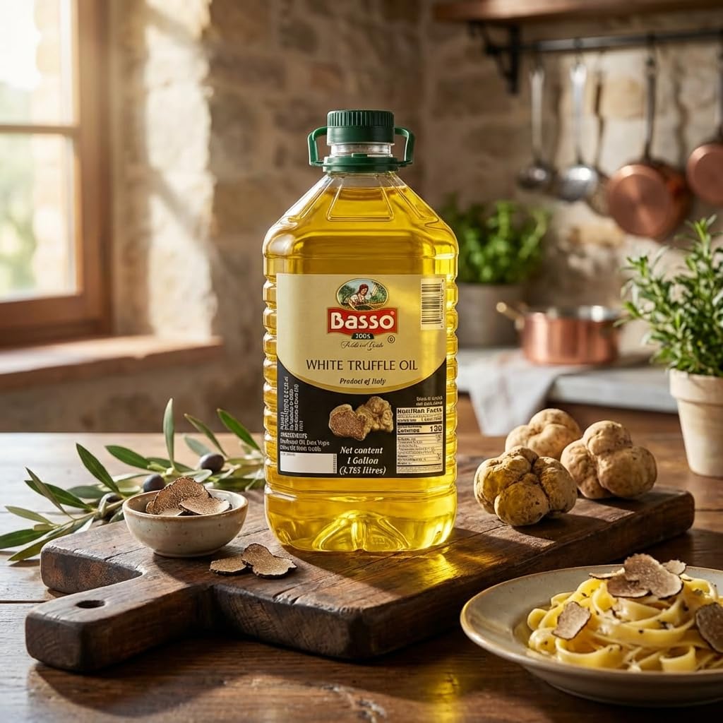 BASSO 1904 - White Truffle Oil, Bulk, 1 Gallon (3.785 liters) | White Truffle Infused with Olive Oil and Sunflower Oil, For Salads, Meats and Pastas, Non-GMO, Product of Italy
