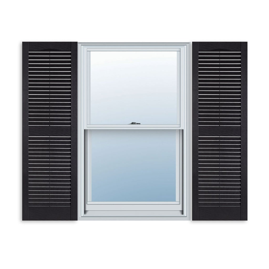 Exterior Solutions Standard Louver Exterior Vinyl Window Shutters, Black (Pair), 15 Inch x 35 Inch