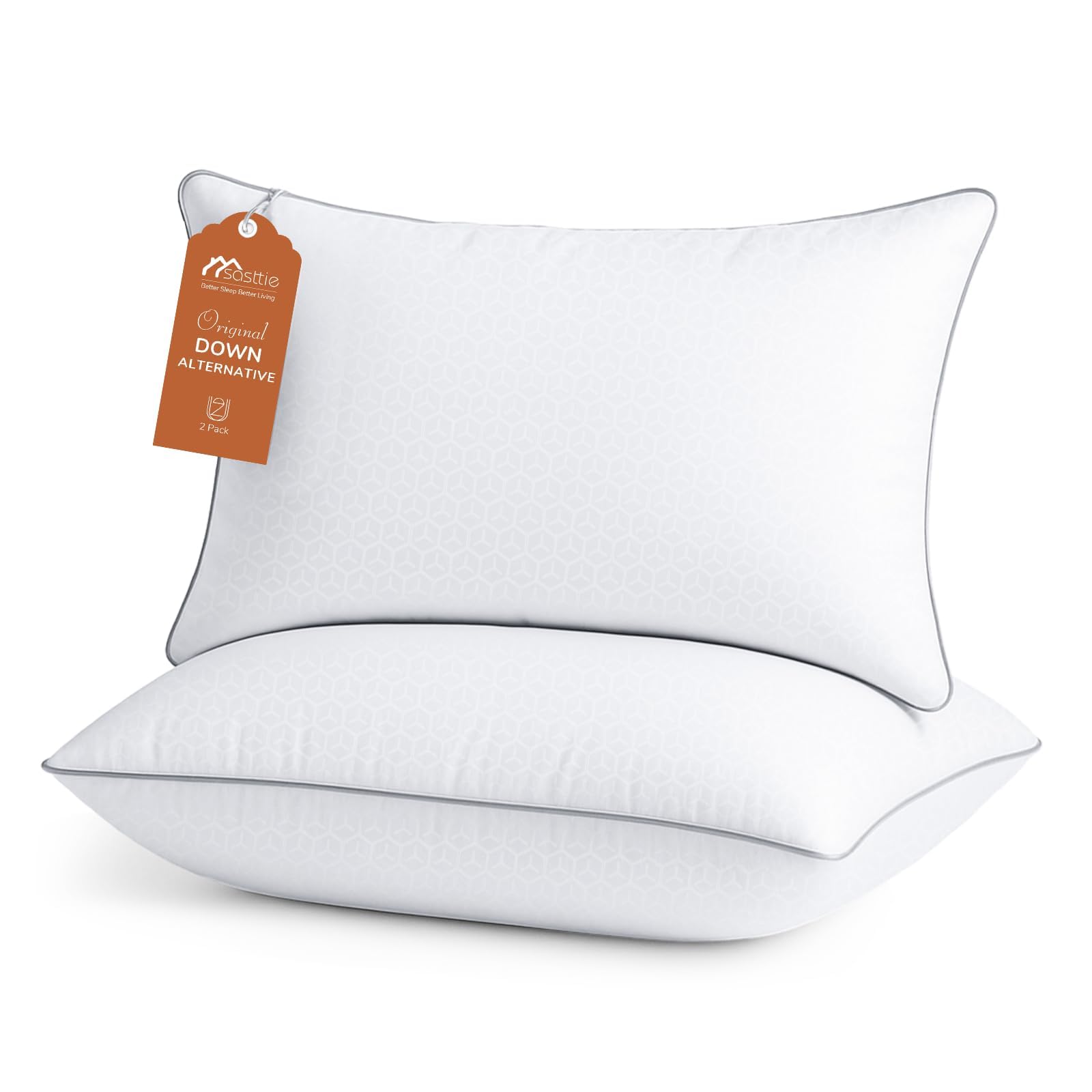 Sasttie Firm Pillows Standard Size Set of 4, Full Size Bed Pillows for Side, Back, and Stomach Sleepers - Oeko-Tex Certified Down Alternative Plump Filling - Hotel Quality and Machine Washable, 4 Pack