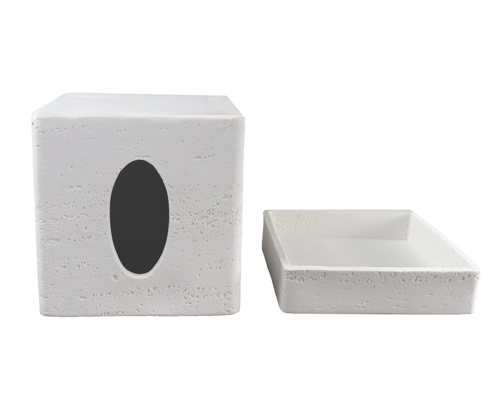 Hymmah Square Tissue Box Cover Holder with Tray,Unique Cube Design Tissue Dispenser Cover Decor for Vanity Counter Tops Also Great for Bedroom and Living Room