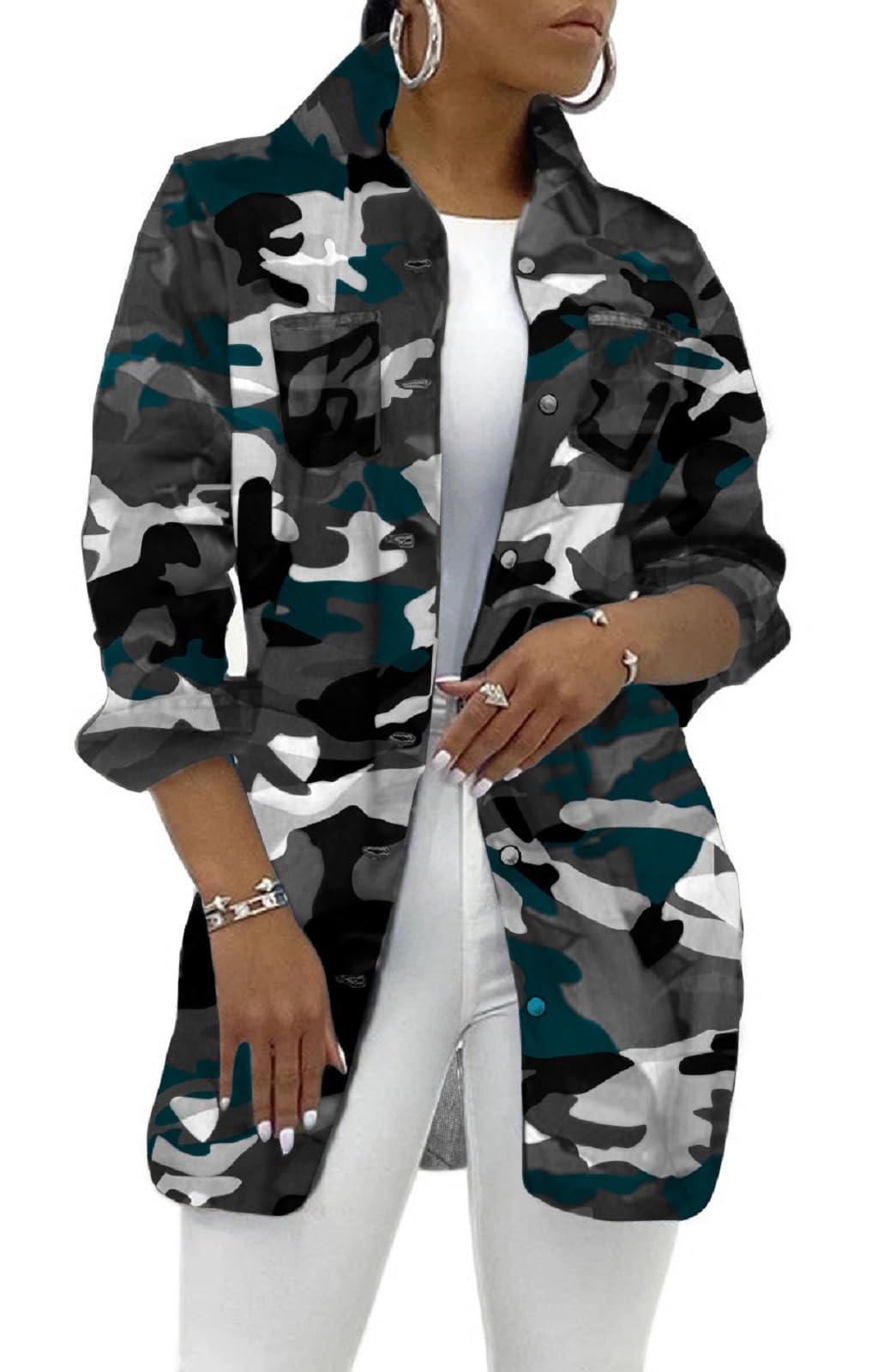 SeNight Women's Jean Jacket Long Sleeve Classic Distressed Fray Hem Tassels Denim Trucker Jackets