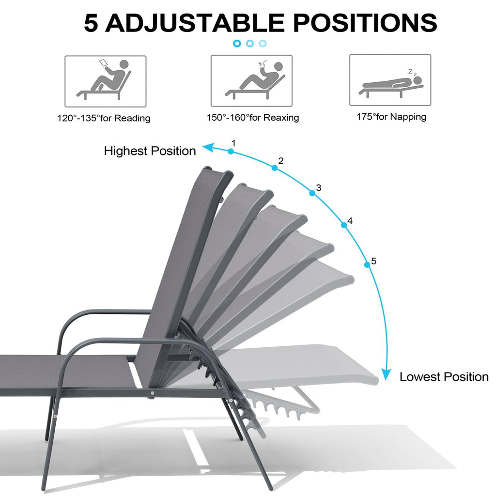 Crestlive Products Chaise Lounge Chair Outdoor with Armrests, Pool Lounge Chairs Set of 2, Aluminum Adjustable 5 Positions Sun Tanning Lounger for Patio, Poolside, Yard, Deck, Backyard (Beige)