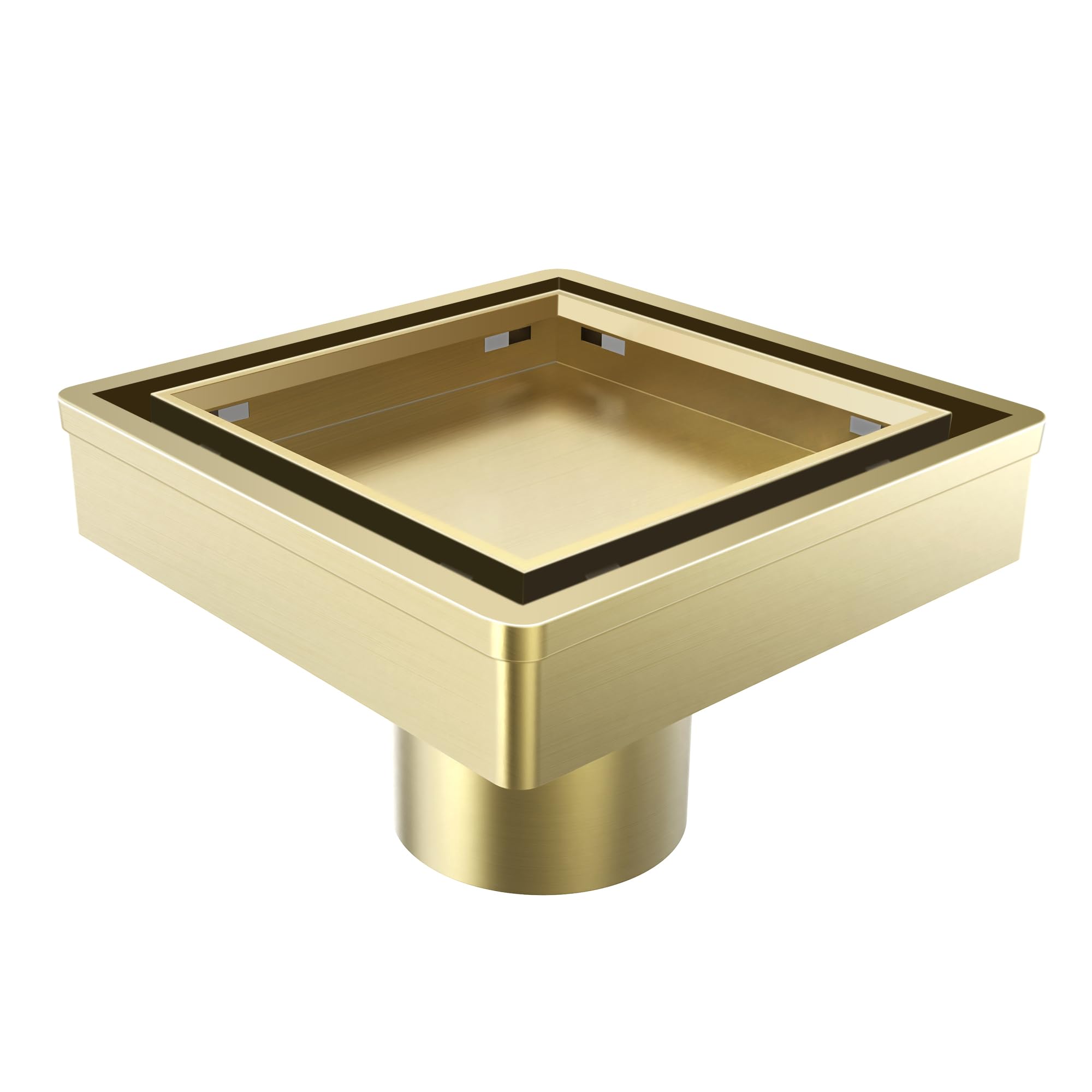 6 Inch Gold Shower Drain, Modern 2-in-1 Tiled Shower Drain - 304 Stainless Steel Square Shower Floor Drain for Bathroom, Brushed Gold Drain Shower with Tile Insert Grate Removable, Hair Strainer