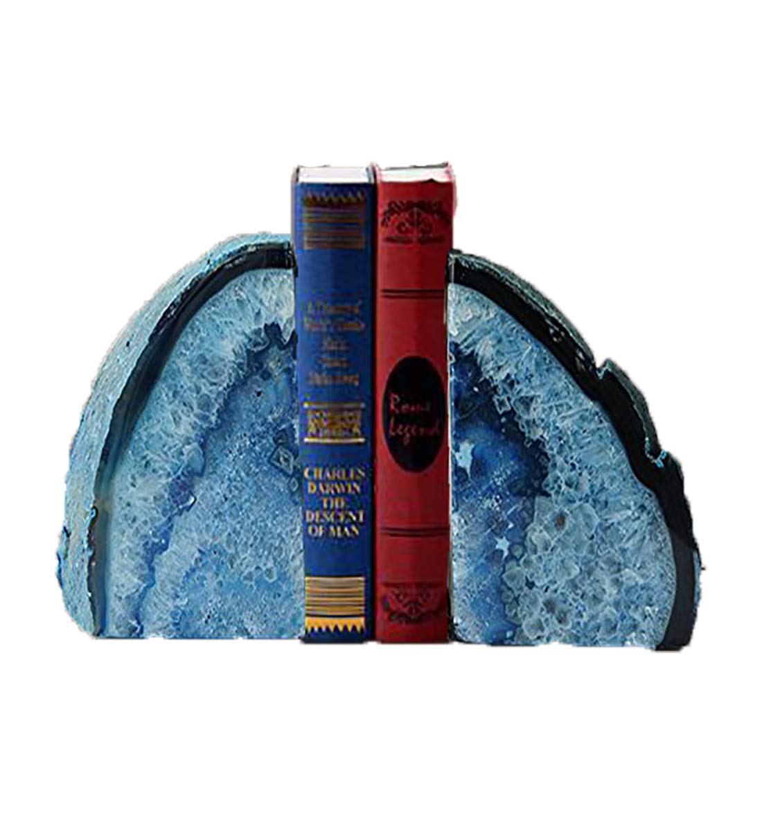 JIC Gem Black Agate Geode Bookends 2-3 Lbs Anti-Slip Rubber Pads Heavy Duty | 1Pair Natural Black Agate Crystal Decor for Shelves & Desk, Unique Small Stone Book Holder Gift for Office & Home Decoration