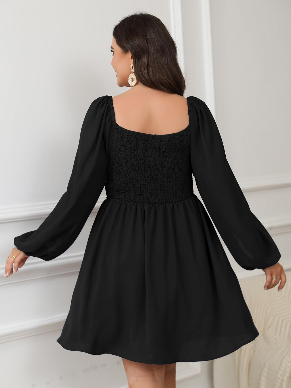 SCOMCHIC Women's Plus Size Puff Long Sleeve Dresses Sweetheart Neckline A Line Short Wedding Guest Cocktail Dress