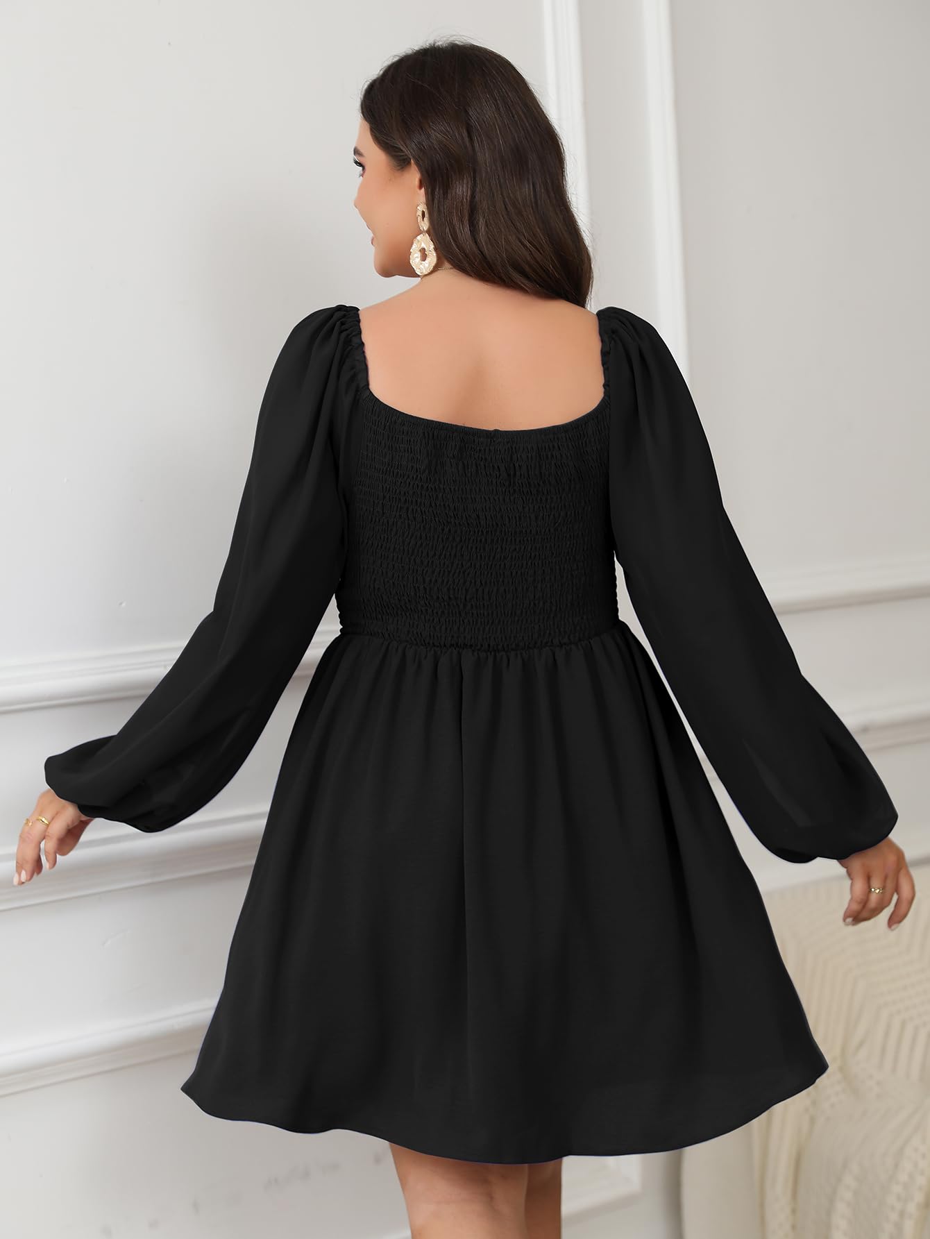 SCOMCHIC Women's Plus Size Puff Long Sleeve Dresses Sweetheart Neckline A Line Short Wedding Guest Cocktail Dress