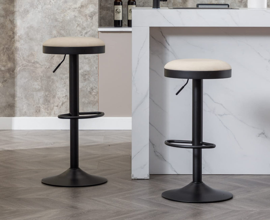 EALSON Modern Swivel Bar Stool Adjustable Counter Height Backless Barstools with Metal Base Leather Upholstered Round Bar Stool Chairs for Kitchen Island/Pub/Breakfast Bar, Beige 1PC