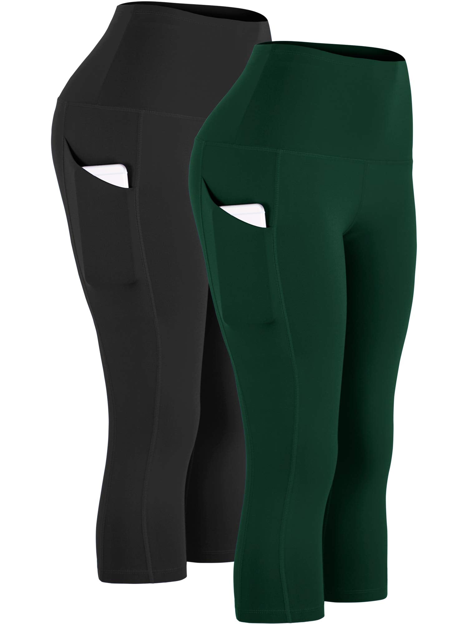CADMUS Womens High Waist Workout Legging Capris for Yoga w Side Pockets