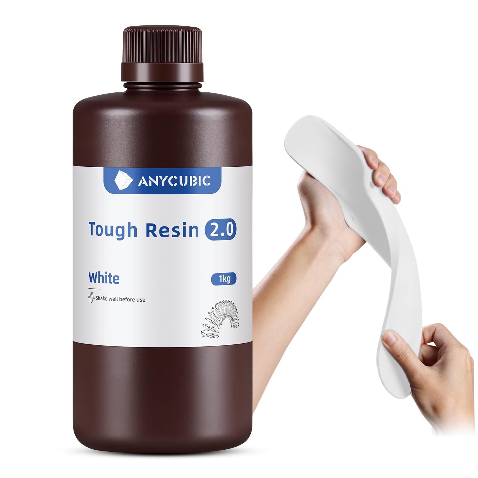 ANYCUBIC Tough Resin 2.0, 3D Printer Resin with Upgraded High Toughness and High Precision, 365-405nm Fast Curing 3D Resin for 4K 8K LCD/DLP/SLA 3D Printing (Black, 1kg)