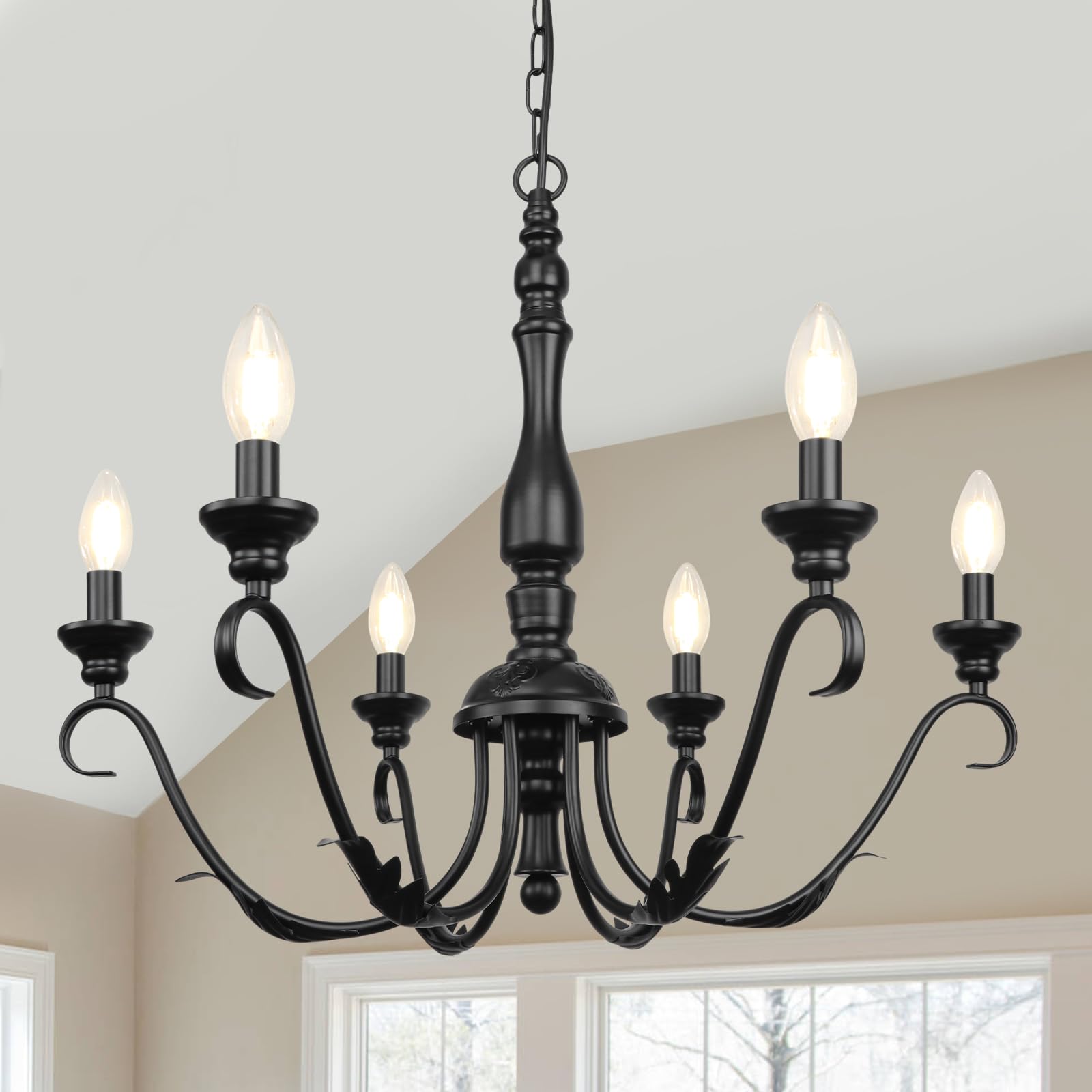 6-Light Farmhouse Chandeliers for Dining Room, 23.62'' Vintage Brass Gold Chandelier, Adjustable Rustic Metal Hanging Pendant Light Fixture for Kitchen Island Entryway Foyer Bedroom Hallway