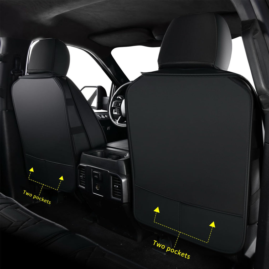RISINGSTAR Silverado Sierra Front Seat Covers Faux Leather, Fit for 2007-2026 Chevy Silverado GMC Sierra 1500/2500HD/3500HD Crew Double Regular Cab(Front Pair, Black 2 pcs)