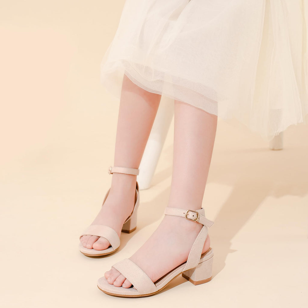 LAURMOSA High Heels for Kids Open Toe Dress Shoes for Girls Ankle Strap Pump Shoes Flower Girl Sandals Wedding Party for Little Big Kids