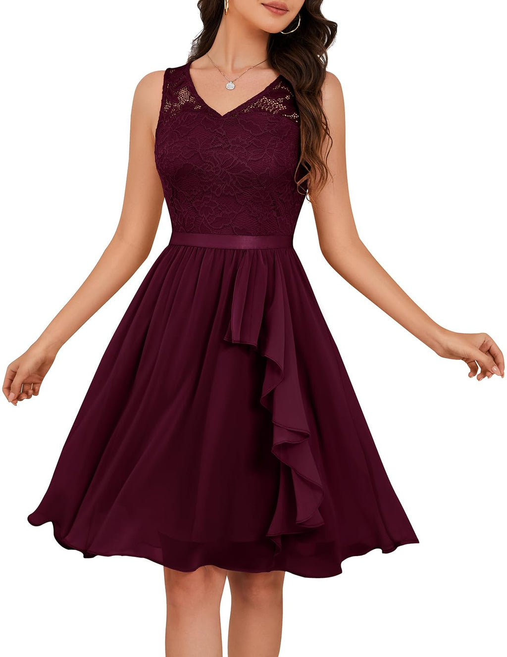 Meetjen Women's Cocktail Party Dresses 2026 Handkerchief Hem Lace Formal Wedding Guest Bridesmaid Fancy Prom Dress