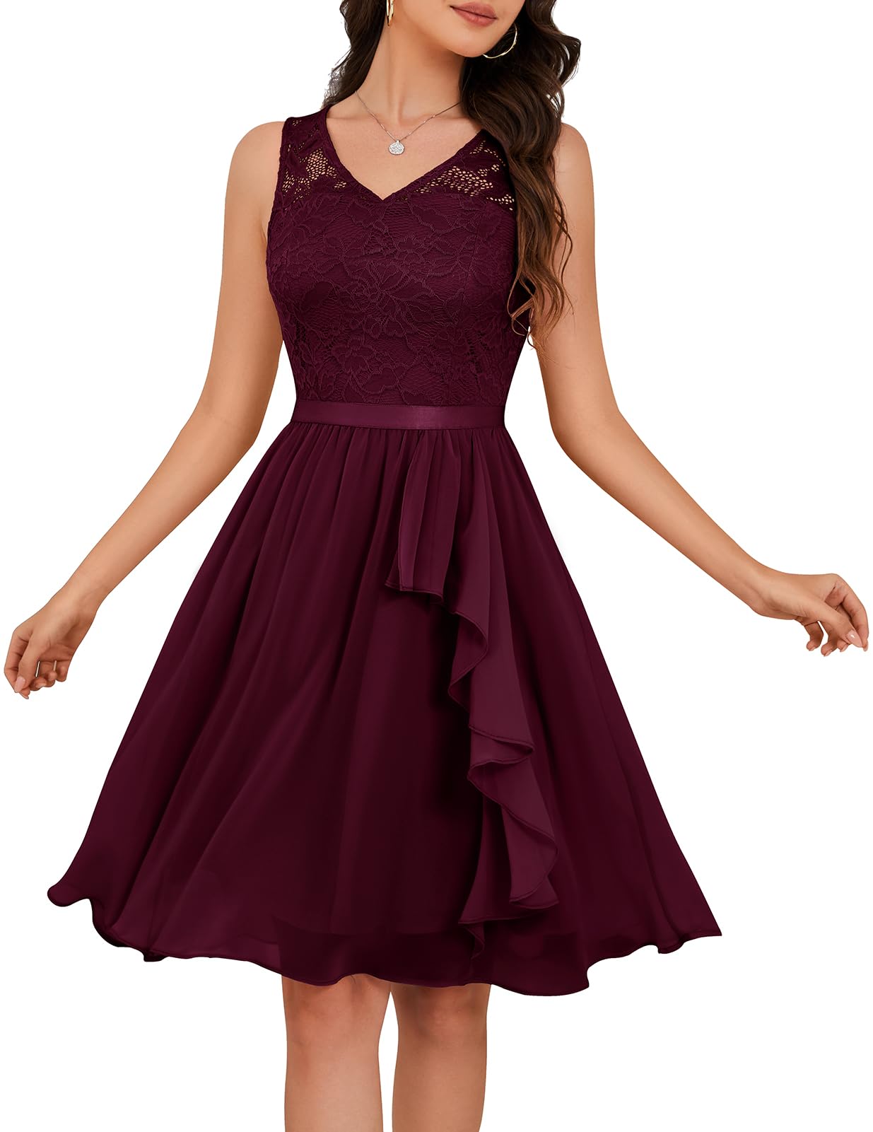 Meetjen Women's Cocktail Party Dresses 2026 Handkerchief Hem Lace Formal Wedding Guest Bridesmaid Fancy Prom Dress