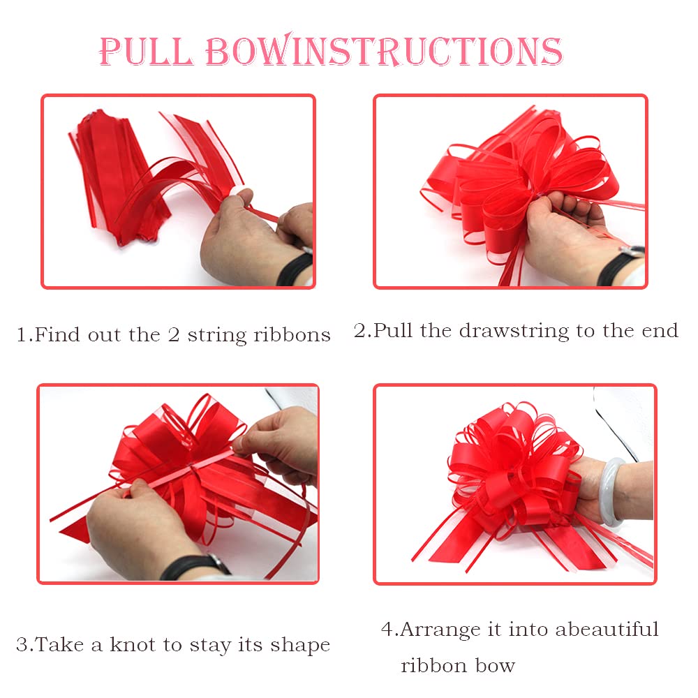 6 PCS Large Pull Bows,Bow for Gift Wrapping,6 inches,Christmas Party Birthday Gift Wedding Ribbon Bows for Wrapping Boxes or Flower Decorations, Valentine's Day Gift Decorations
