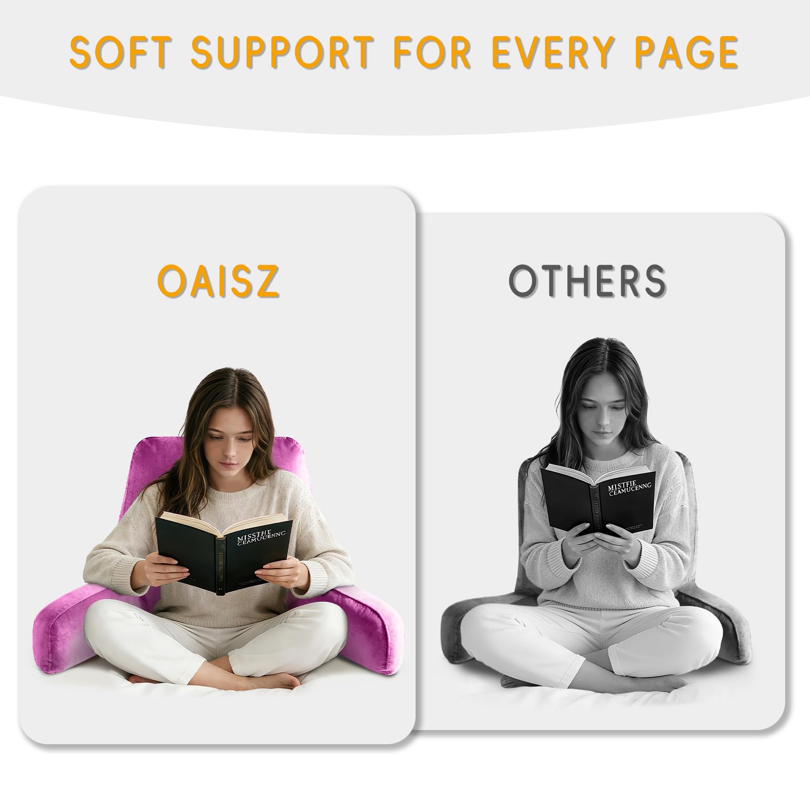 OAISZ Reading Pillow for Sitting in Bed Adult, Reading Pillow with Shredded Memory Foam, Bed Pillow with Washable Cover, Back Pillow Sitting Up with Extend Arms, Beige, X-Large