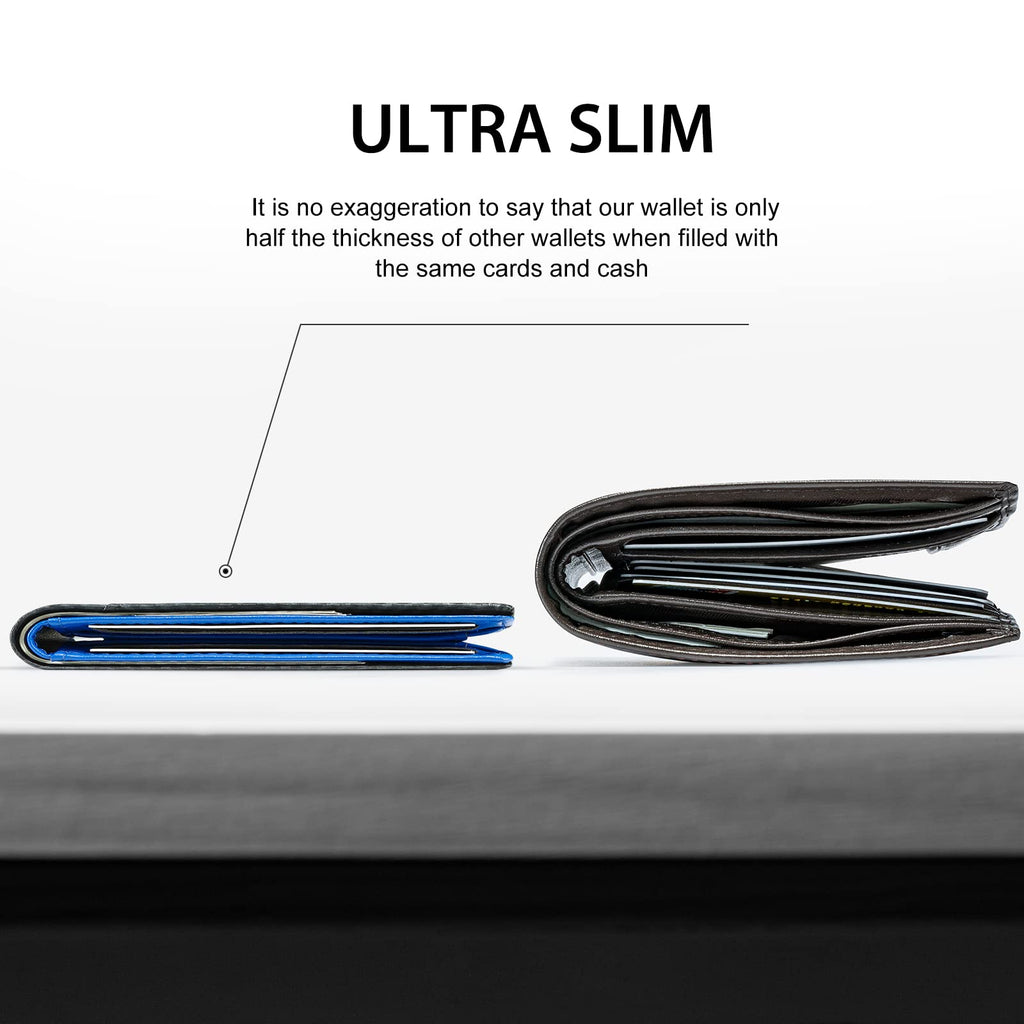 GSOIAX Slim Wallet for Men Rfid Blocking Leather Bifold Front Pocket Carbon Fiber Men's Money Clips Credit Card Holder With Gift Box