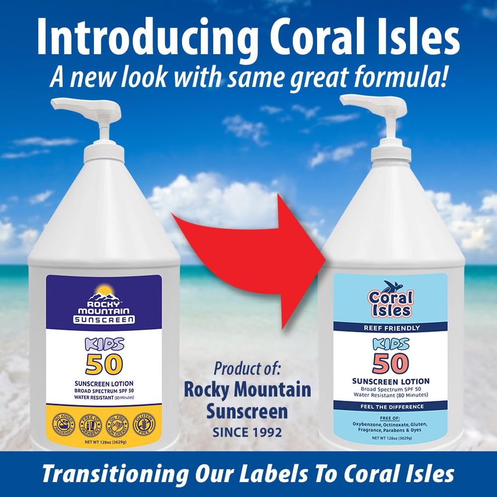 Coral Isles by Rocky Mountain Sunscreen | SPF 30 Lotion | Broad Spectrum UVA/UVB Protection | Hawaii Reef-Safe Act Compliant | Oxybenzone & Octinoxate Free | Water Resistant 80 Min. | 32 Fl Oz
