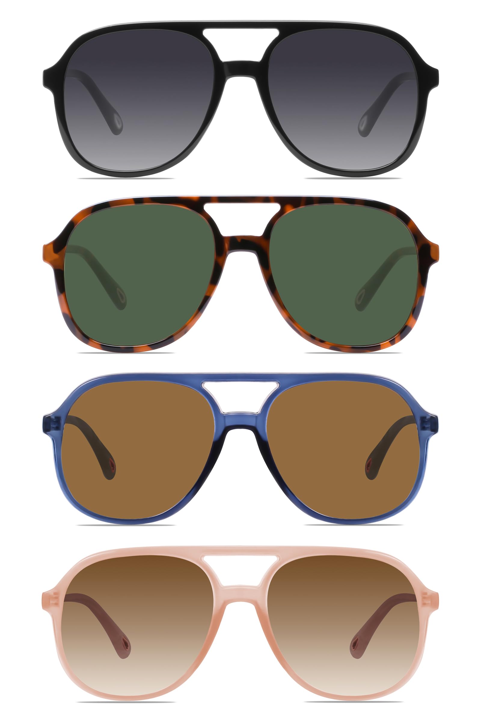 YDAOWKN Retro Square Aviator Sunglasses for Womens Mens Vintage 70s Double Bridge Sun Glasses