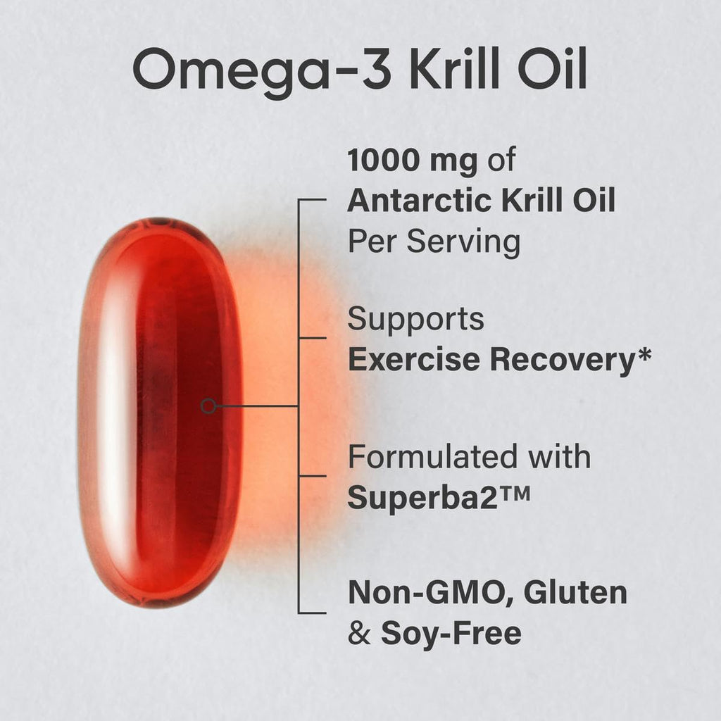 Sports Research Krill Oil Supplement with EPA & DHA Omega 3, Phospholipids & Astaxanthin from Antarctic Krill - Highest Concentration of Krill Oil for Men & Women - 1000mg, 30 Softgel Capsules