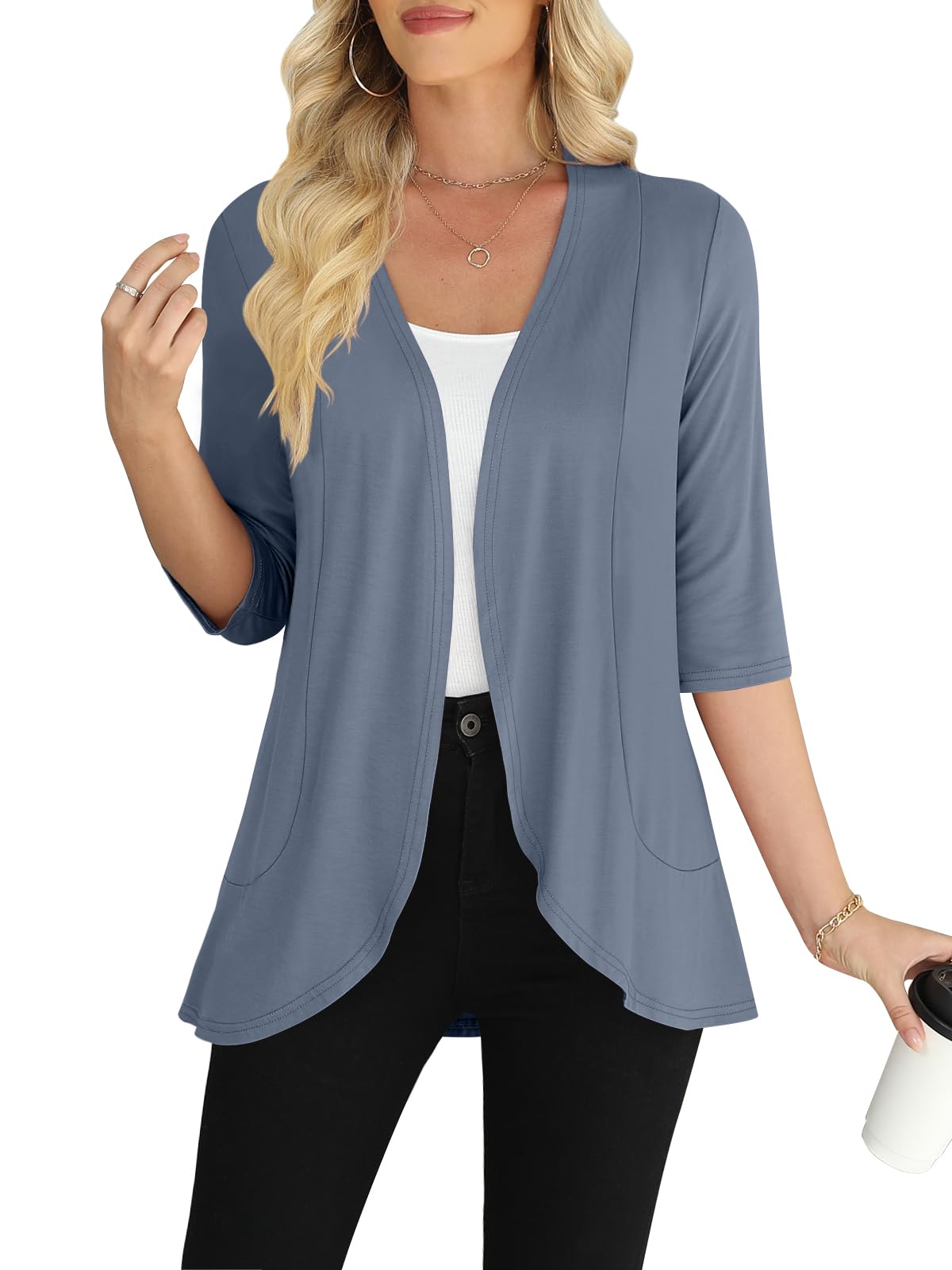 Yincro Women's Casual 3/4 Sleeve Cardigan Lightweight Soft Open Front Cardigans