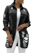 SeNight Women's Jean Jacket Long Sleeve Classic Distressed Fray Hem Tassels Denim Trucker Jackets