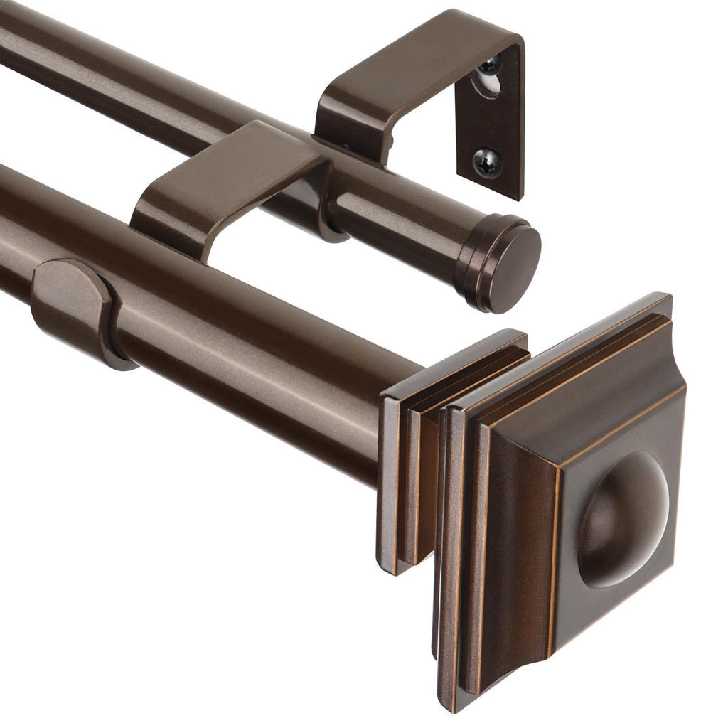 KAMANINA 1 Inch Double Curtain Rods 36 to 72 Inches (3-6 Feet) Telescoping Dark Silver Curtain Rod for Windows 24 to 68 Inches, Heavy Duty Drapery Rods with Square Finials