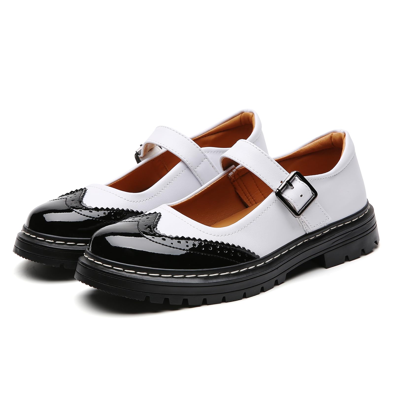 Mary Jane Shoes Women Platform Non-Slip Classics Round Toe Ankle Strap Comfort Casual Oxford Dress Work Mary Jane Flat Shoes