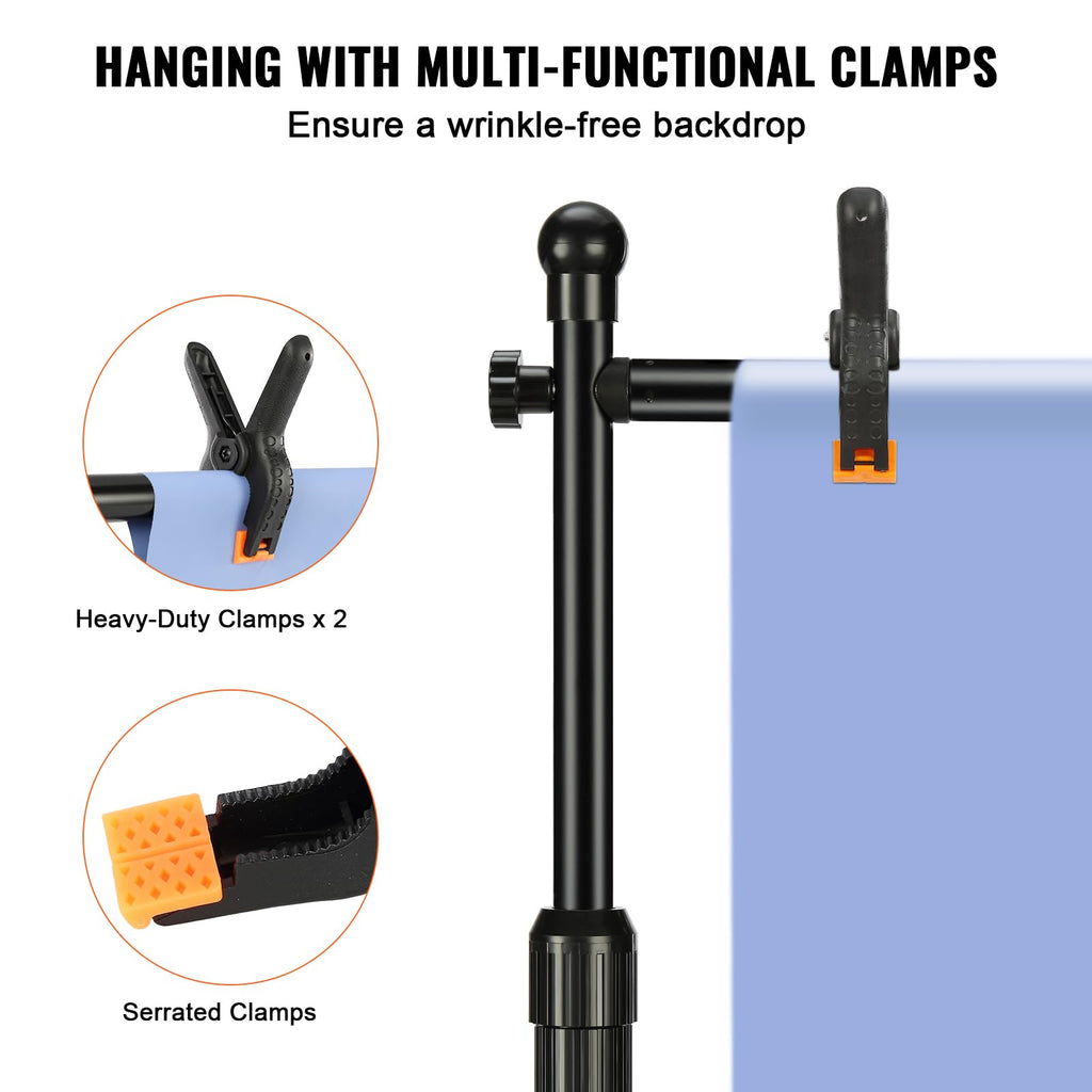 VEVOR Backdrop Stand, 5 x 6.5 ft Adjustable Photo Backdrop Stand Kit, Portable Background Backdrop Stand with 3 Crossbars, Heavy Duty Projector Screen Stand, for Wedding, Photo Video Studio & Party