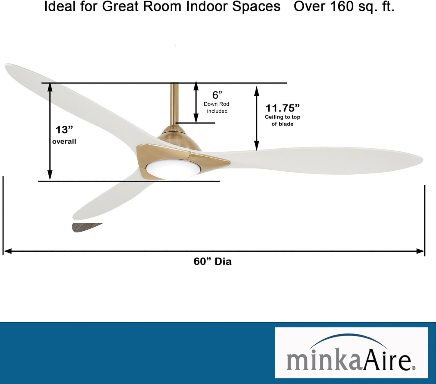 MINKA-AIRE F868L-SBR/WHF Ceiling Fan, Soft Brass/Flat White