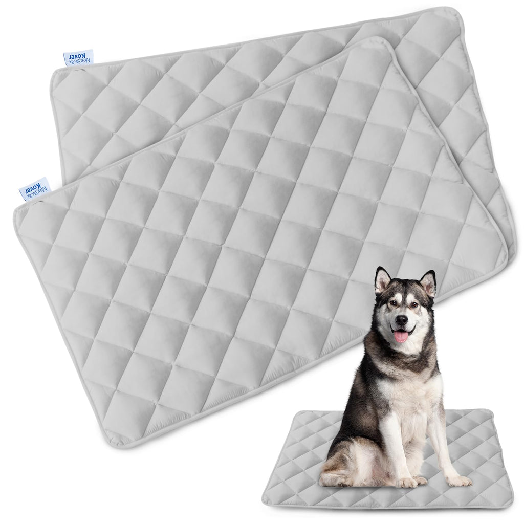 Magik & Kover Dog Crate Pad 2 Pack, Soft Dog Crate Mat with Anti-Slip Bottom, Machine Washable Kennel Pad, Fits 24 Inch, Grey