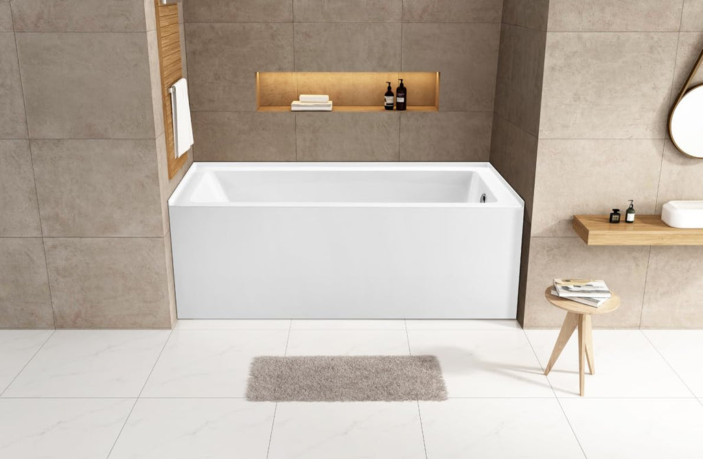 Aqua Eden VTAP6032R22 60-Inch Acrylic 3-Wall Alcove Tub with Right Hand Drain Hole, Glossy White