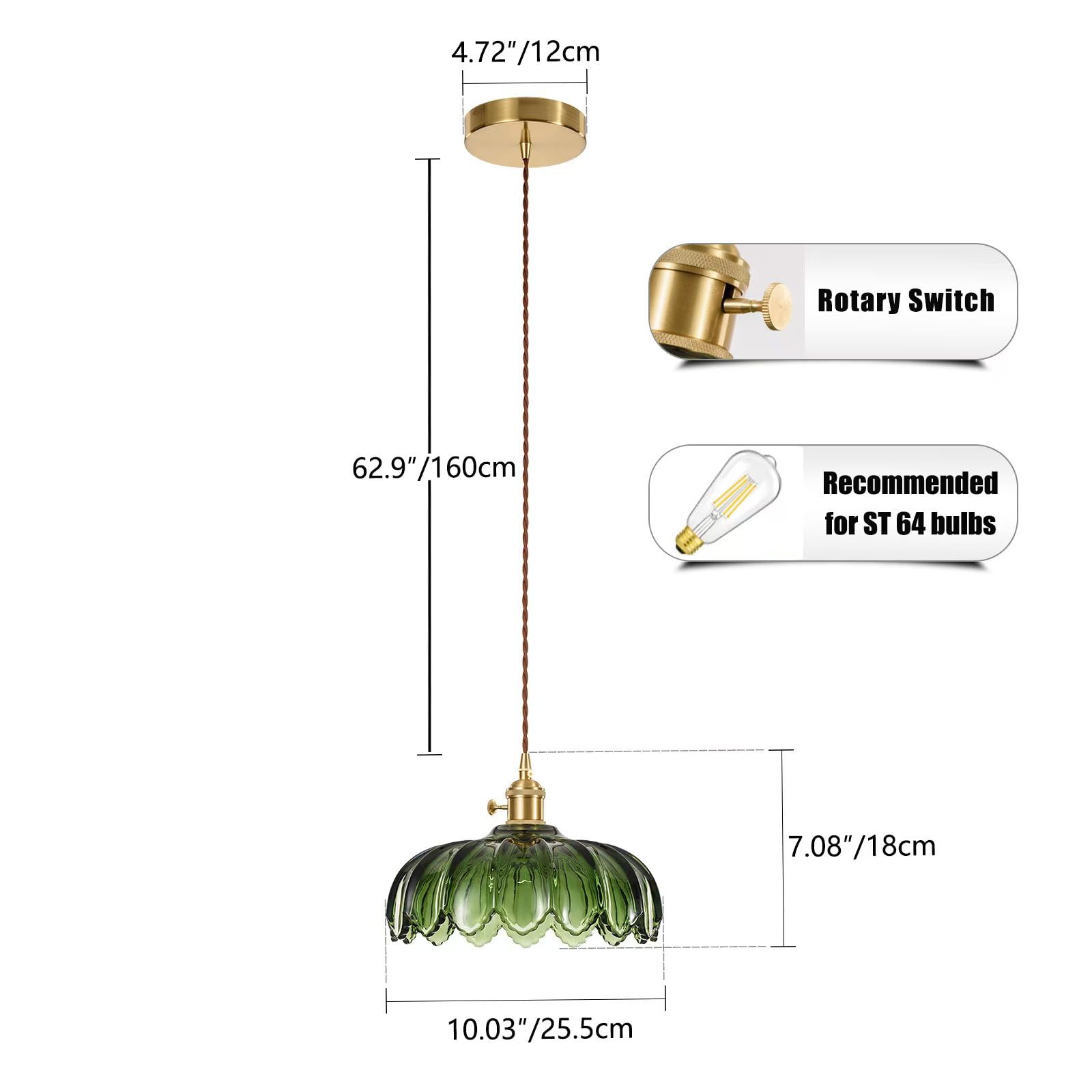 XZHGCEE Plug in Pendant Light: Amber Hanging Lamp Plug in Pendant Lamp, Glass Pendant Lighting for Kitchen Island, Bedroom, Dining Room, Living Room, No Bulb
