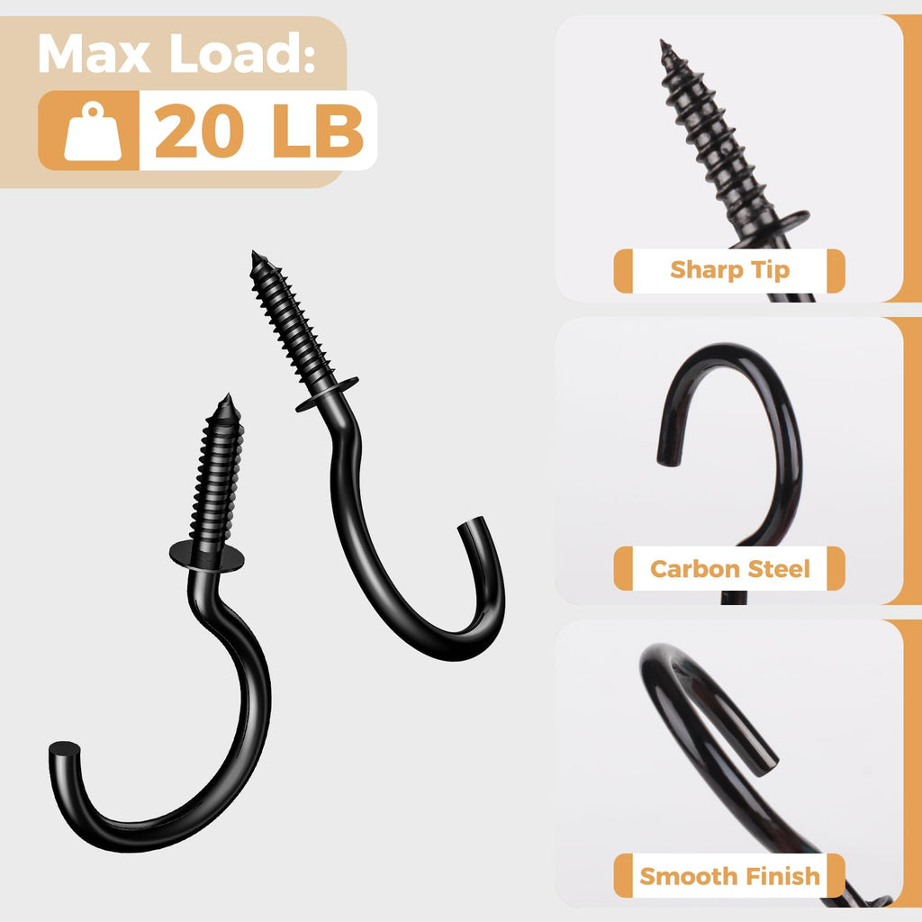 RELBRO Screw Hooks, 1-1/4 Inch Metal Screw in Cup Hooks, Black, 50 Pcs