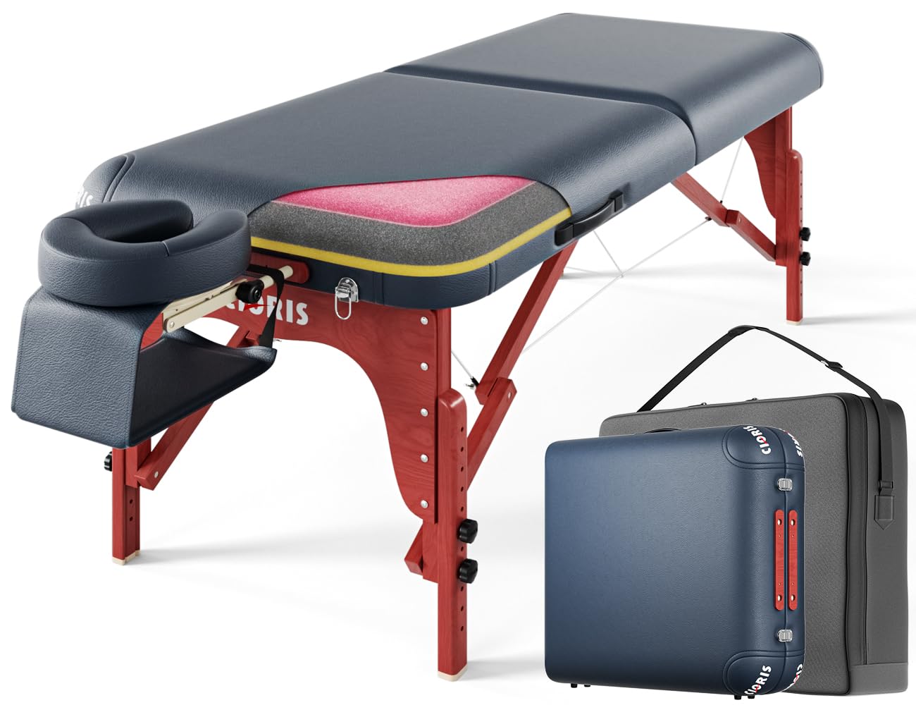CLORIS 84" Professional Massage Table Portable Reinforced Wooden Leg 2 Folding Lightweight Spa Salon Tattoo Massage Bed Height Adjustable Hold Up to 1100LBS with Carrying Bag Black