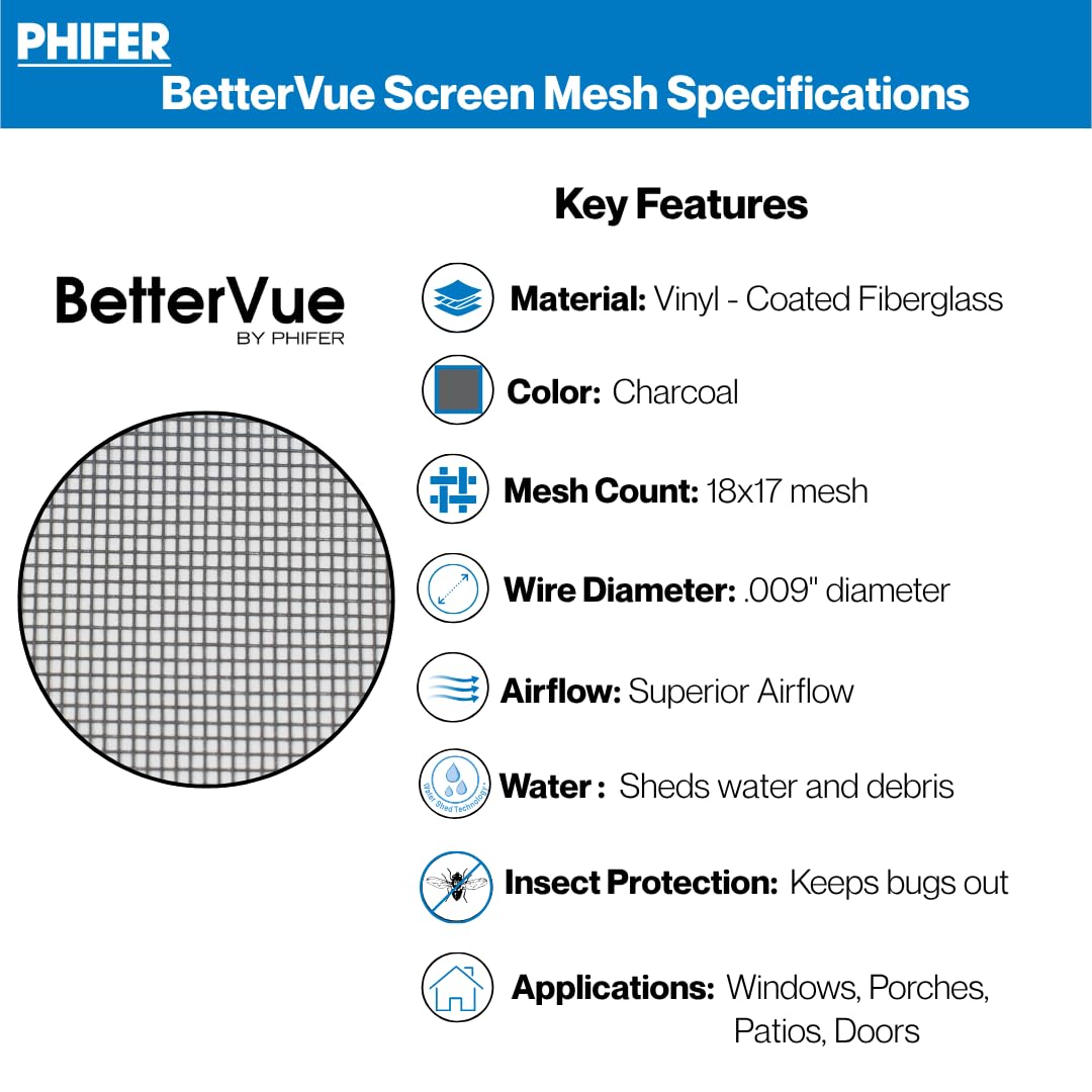 Phifer BetterVue High-Visibility Mesh Screen for Patio Porch, Screen Door Mesh, & Balcony - High Transparency Window Screening for Porches Roll - (24 in x 25 ft) - DIY Replacement & Repair