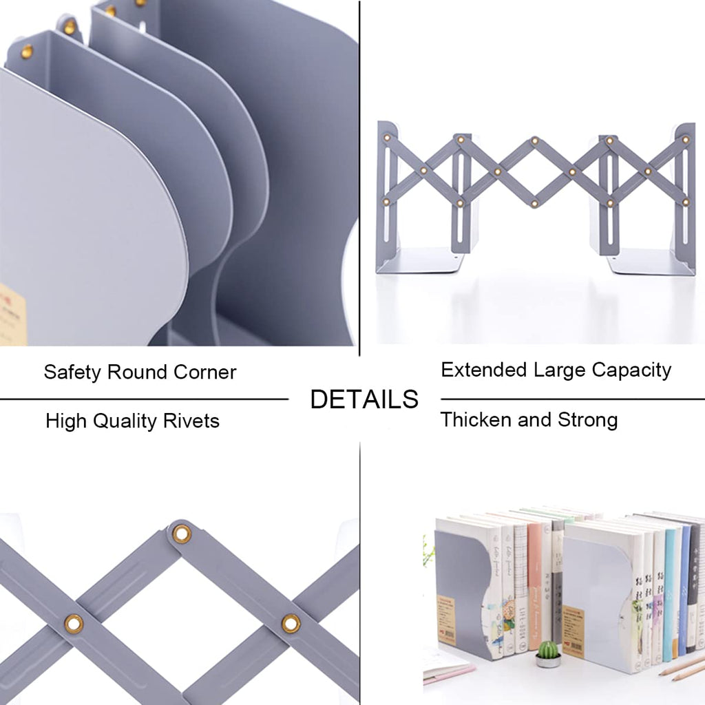 Adjustable Bookends - Nonskid Heavy Duty Book Ends for Desk - Book Stand & Organizer