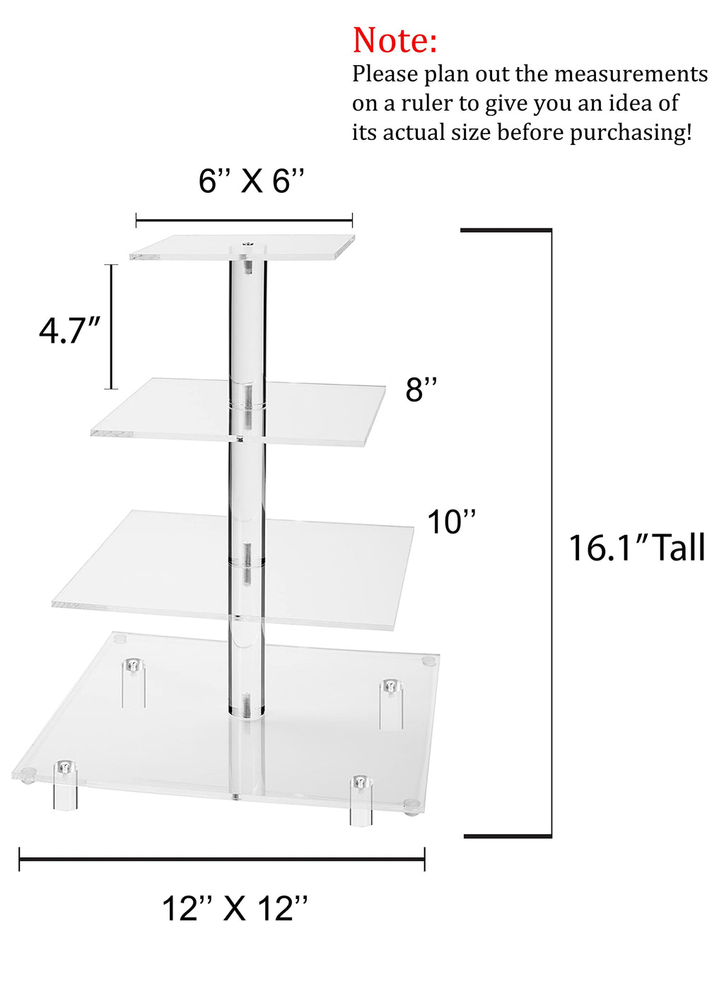 Jusalpha Large 4 Tier Cupcake Stand Square Acrylic Cupcake Tower Stand for Dessert, Pastry, Serving Platter-Candy Bar Party Décor and Supply(with Rod Feet) (4SF-V2)