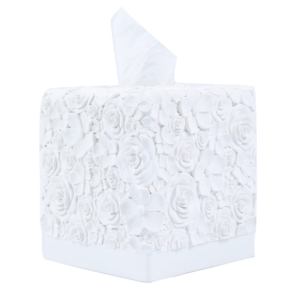 Hymmah Square Tissue Box Cover Holder with Tray,Unique Cube Design Tissue Dispenser Cover Decor for Vanity Counter Tops Also Great for Bedroom and Living Room