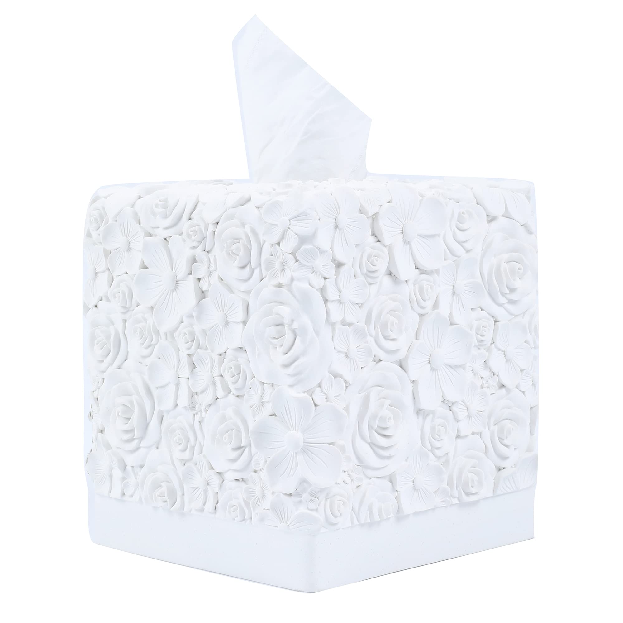 Hymmah Square Tissue Box Cover Holder with Tray,Unique Cube Design Tissue Dispenser Cover Decor for Vanity Counter Tops Also Great for Bedroom and Living Room