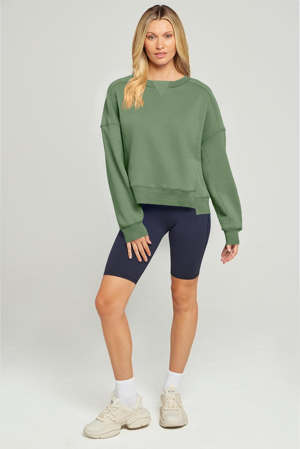 MEROKEETY Women's Oversized Cropped Sweatshirts Crewneck Trendy Workout Pullover Sweater Fall Outfits